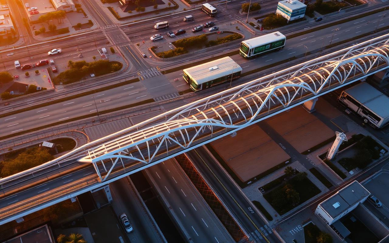 Aerial view of the Cross Border Xpress bridge connecting San Diego with Tijuana International Airport